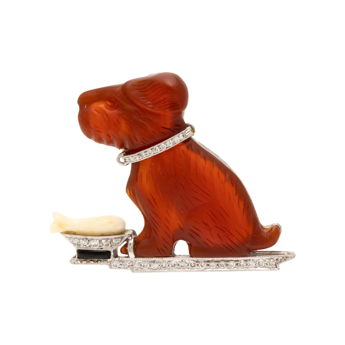 Cartier, Carnelian, Diamond, Onyx, and Platinum Dog Brooch (1 of 2)