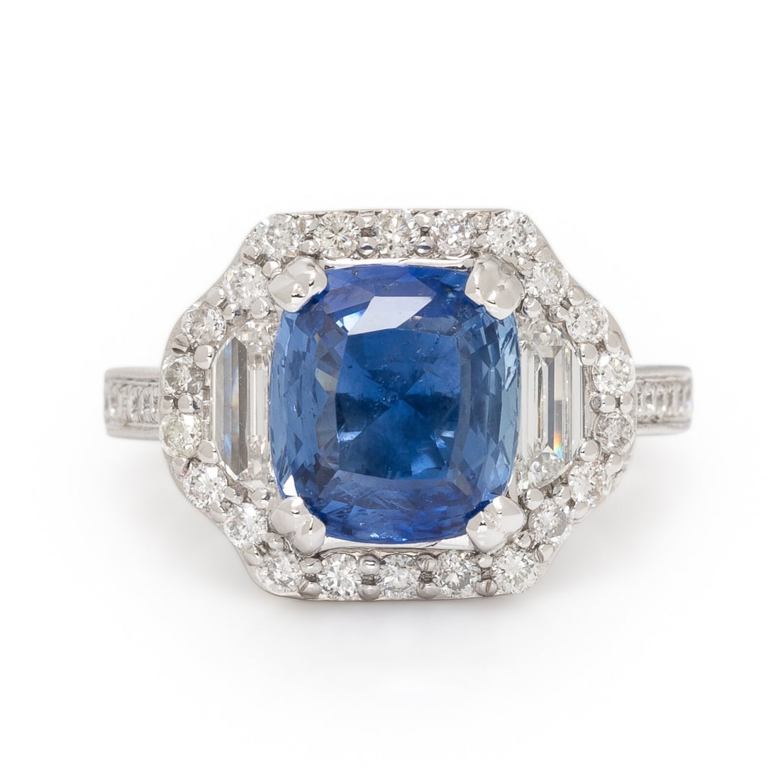 Ceylon Sapphire, Diamond, and White Gold Ring (1 of 6)