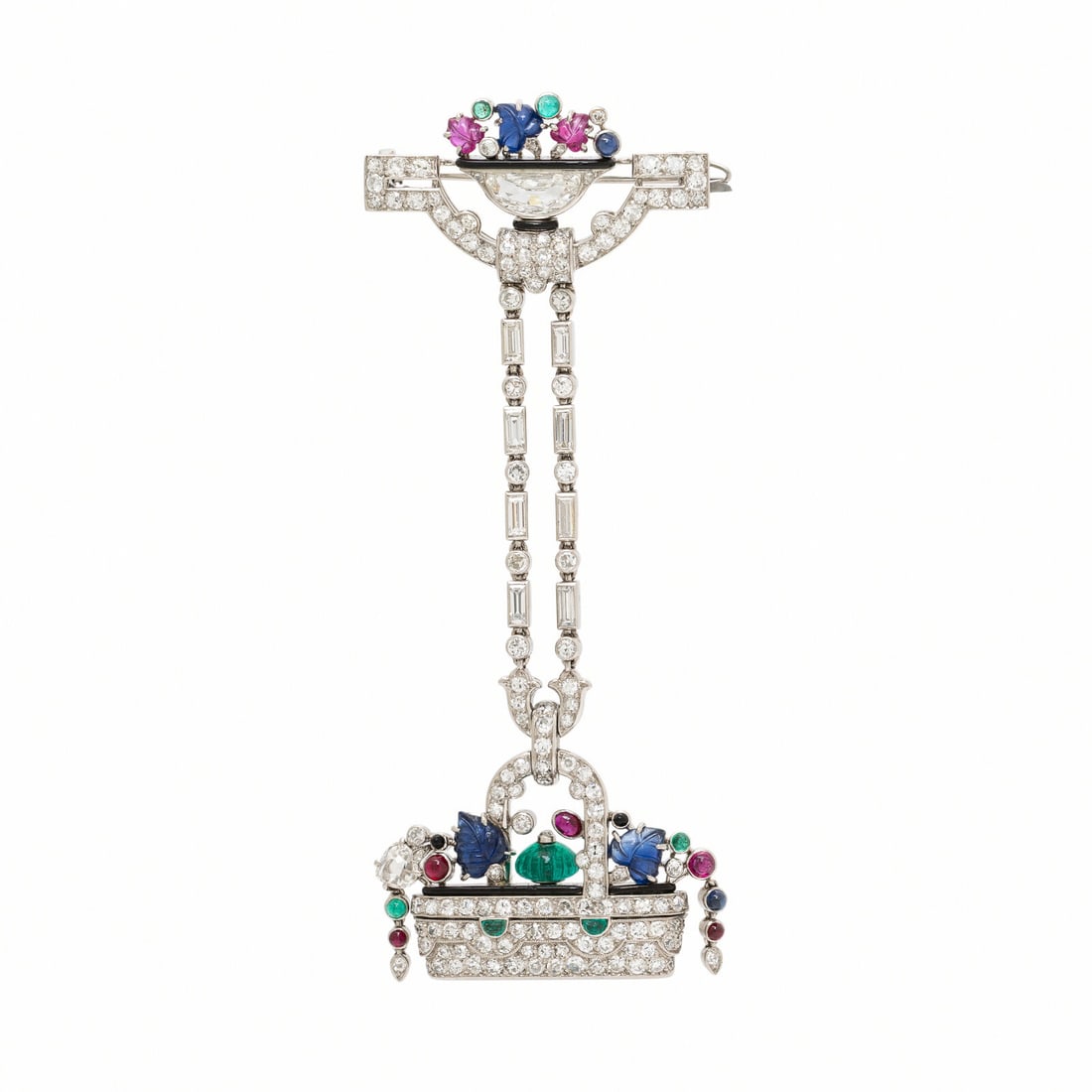 Lacloche Frères, Art Deco, Diamond, Ruby, Emerald, and Sapphire Lapel Watch (1 of 4)