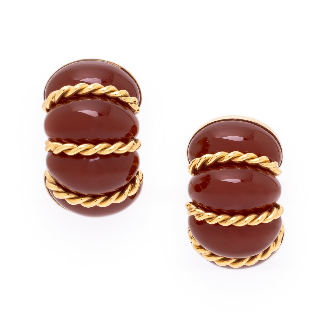 Seaman Schepps, Carnelian and Yellow Gold 'Shrimp' Earrings (1 of 2)