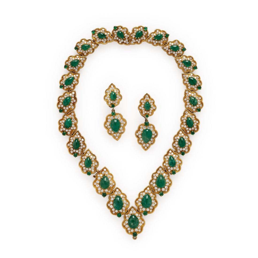 Emerald, Diamond, and Yellow Gold Convertible Demi-Parure (1 of 4)