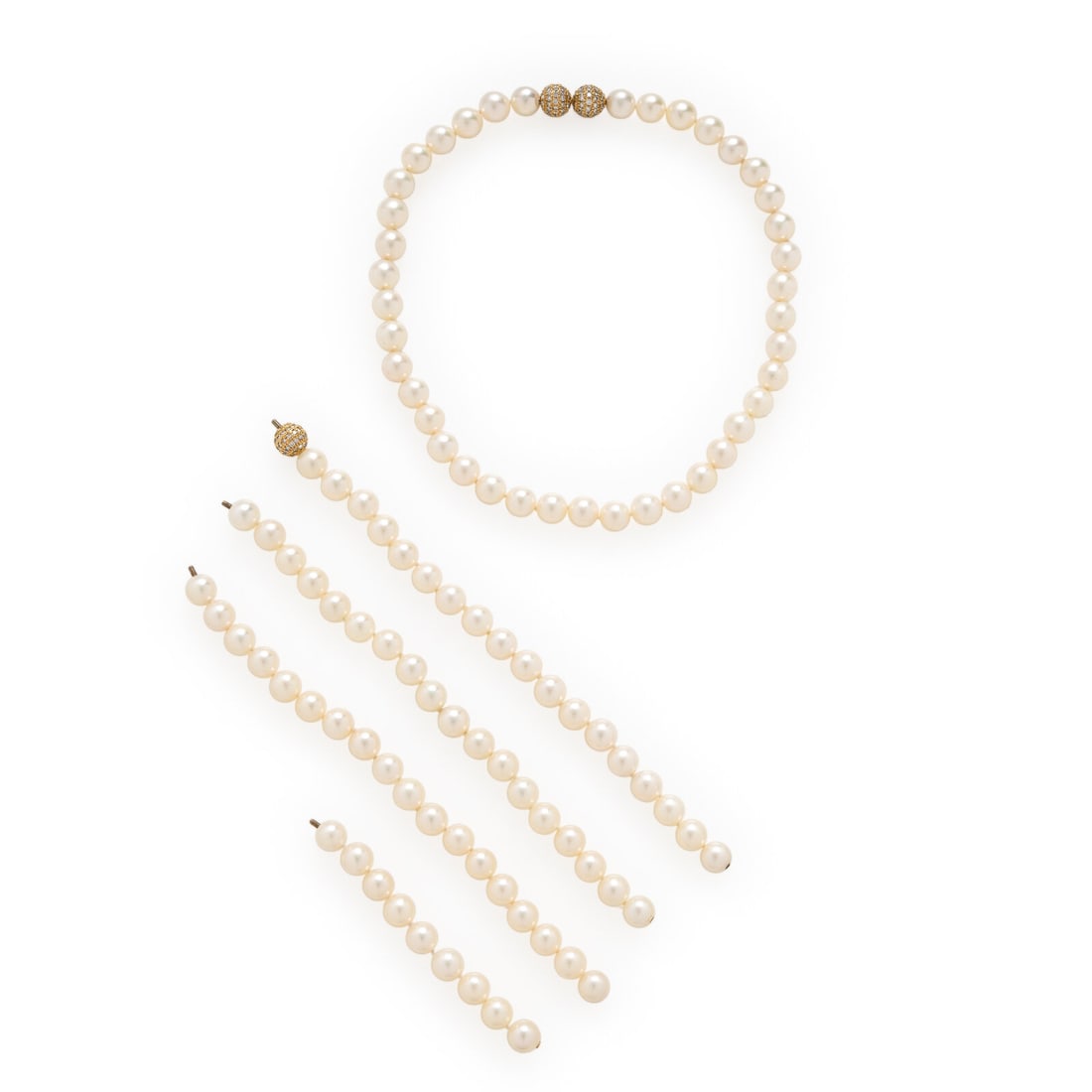 Cultured Pearl, Yellow Gold, and Diamond Convertible Necklace (1 of 3)