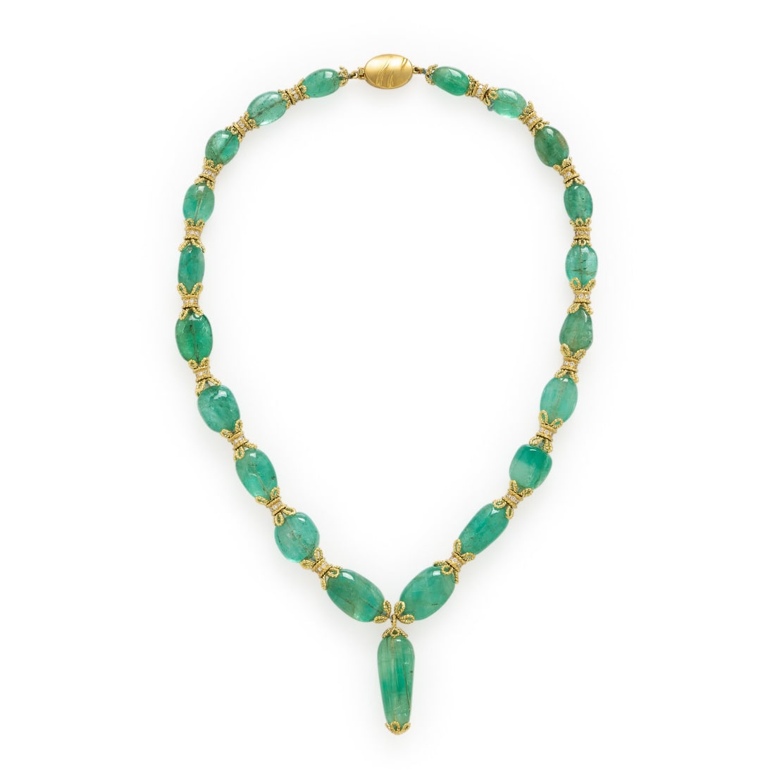 Emerald Bead, Diamond, and Yellow Gold Necklace (1 of 2)