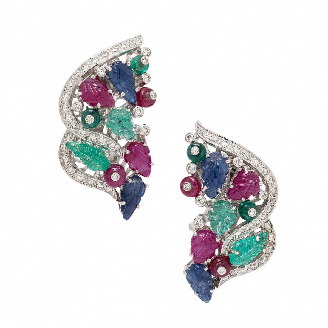Emerald, Ruby, Sapphire, Diamond, and White Gold Earrings (1 of 2)