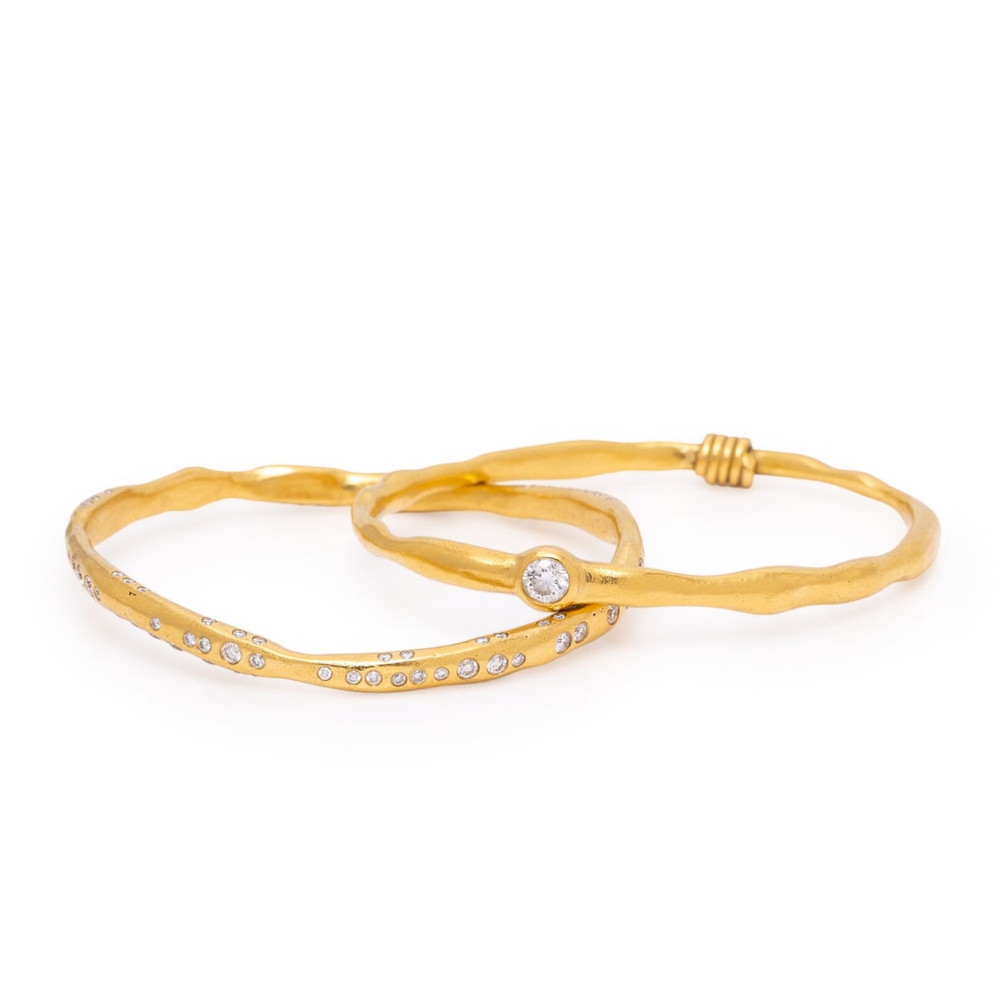 Two Diamond and Yellow Gold Bangle Bracelets (1 of 3)