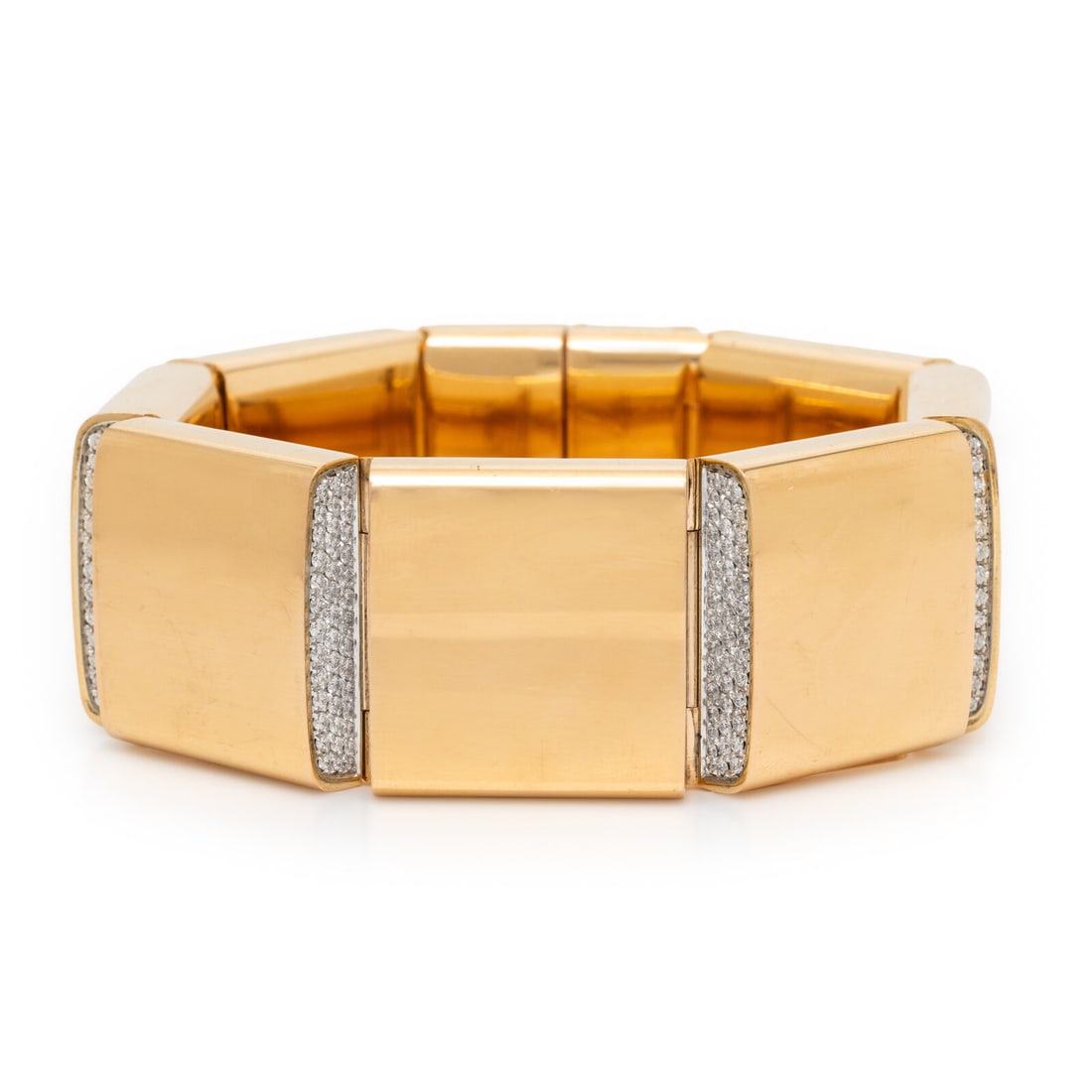 Vhernier, 'Sorpresa', Rose Gold and Diamond Bracelet: Vhernier, 'Sorpresa', Rose Gold and Diamond Bracelet Composed of hinged square links, the inner sides of each pavé set with round brilliant cut diamonds weighing approximately 6.10 carats total. Moun