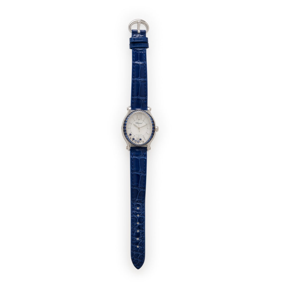 Chopard, 'Happy Sport', 18K White Gold, Sapphire, and Diamond Watch: Chopard, 'Happy Sport', 18K White Gold, Sapphire, and Diamond Watch Maker: Chopard Model: Happy Sport Reference number: #275362-1003 Serial number: 4104972 Case size: Approx. 29 x 31 mm Case material: