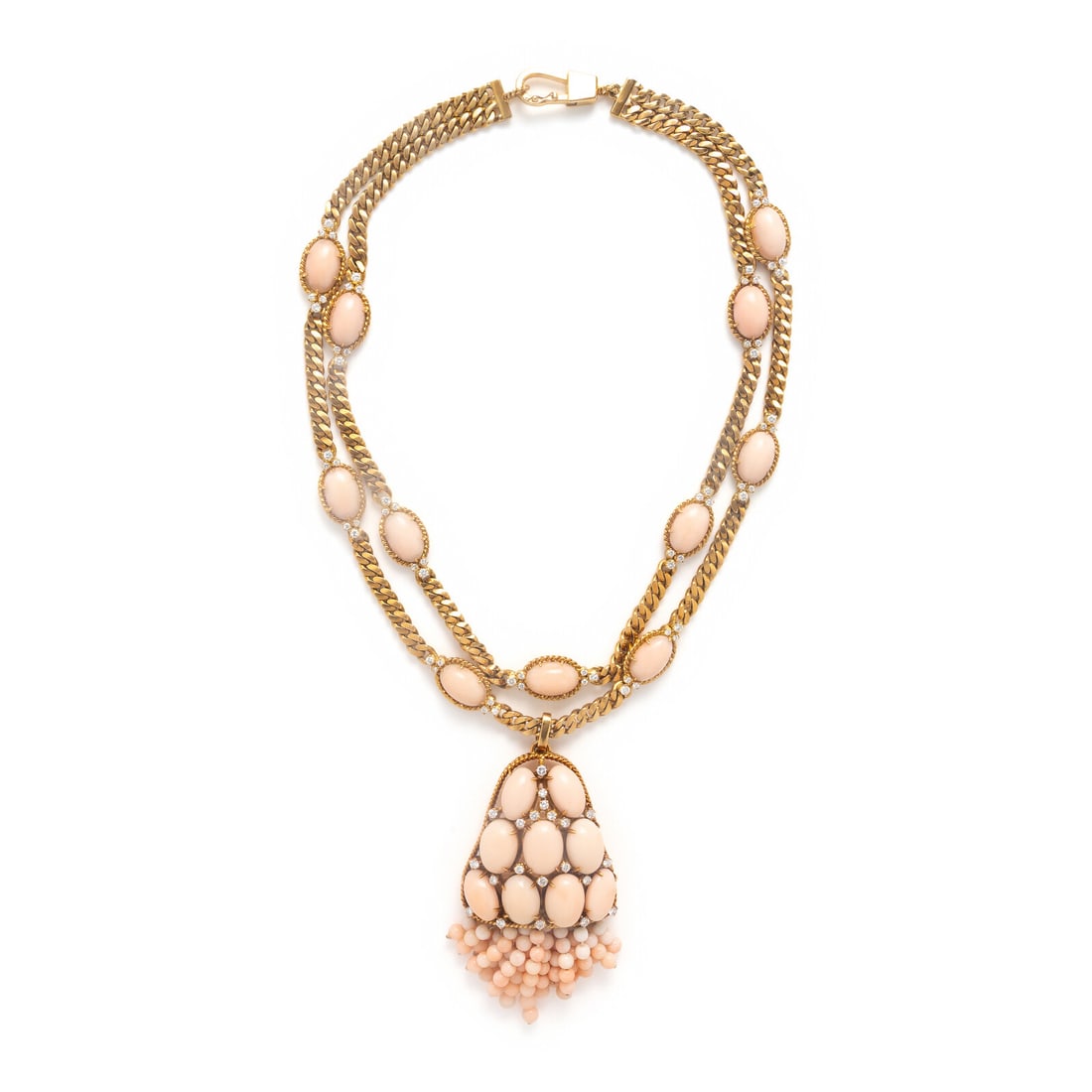 Coral, Diamond, and Yellow Gold Necklace (1 of 8)