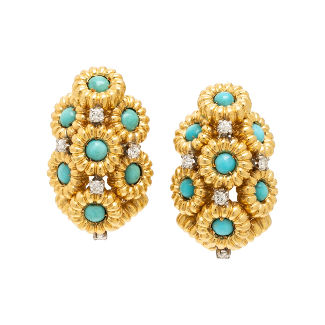 Turquoise, Diamond, and Yellow Gold Earrings (1 of 2)