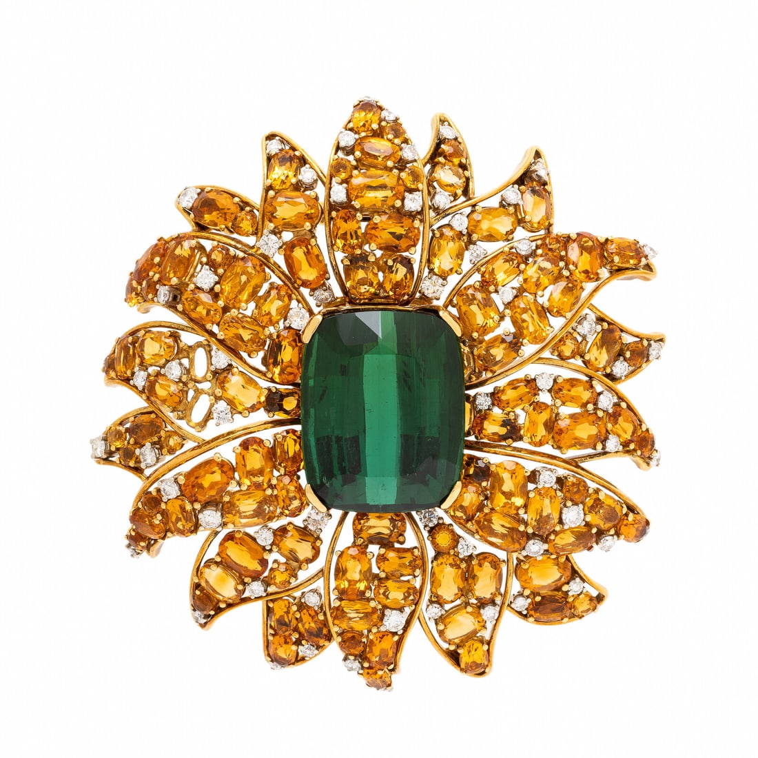 Verdura, Green Tourmaline, Citrine, and Diamond Flower Brooch (1 of 3)