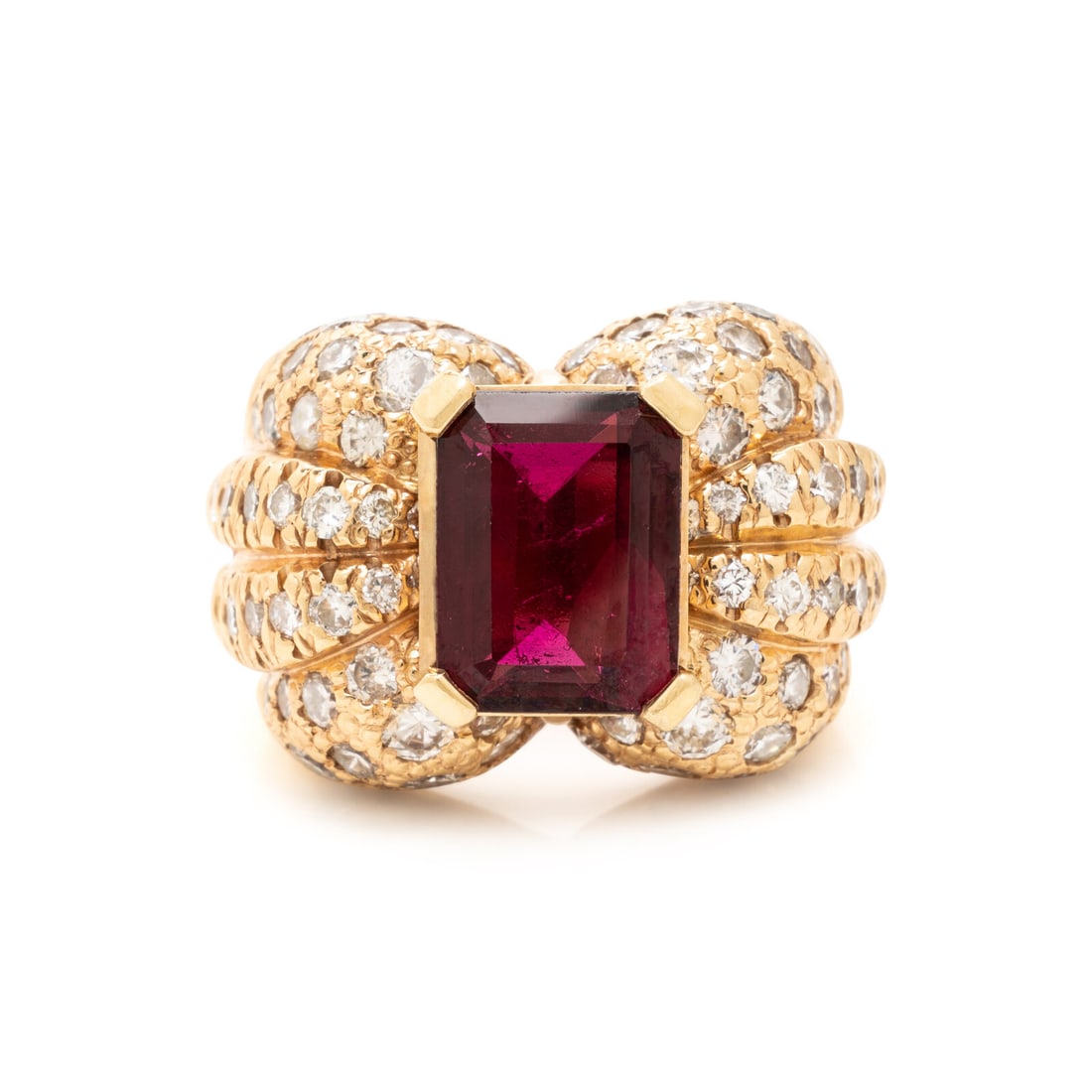 Rubellite Tourmaline, Diamond, and Yellow Gold Ring (1 of 3)