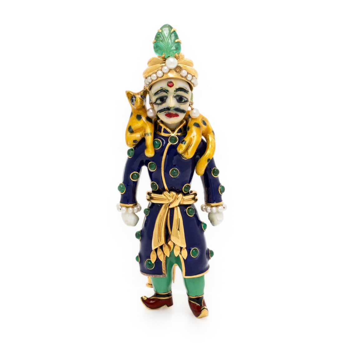 Verdura, Polychrome Enamel, Emerald, and Seed Pearl Maharaja Brooch (1 of 2)