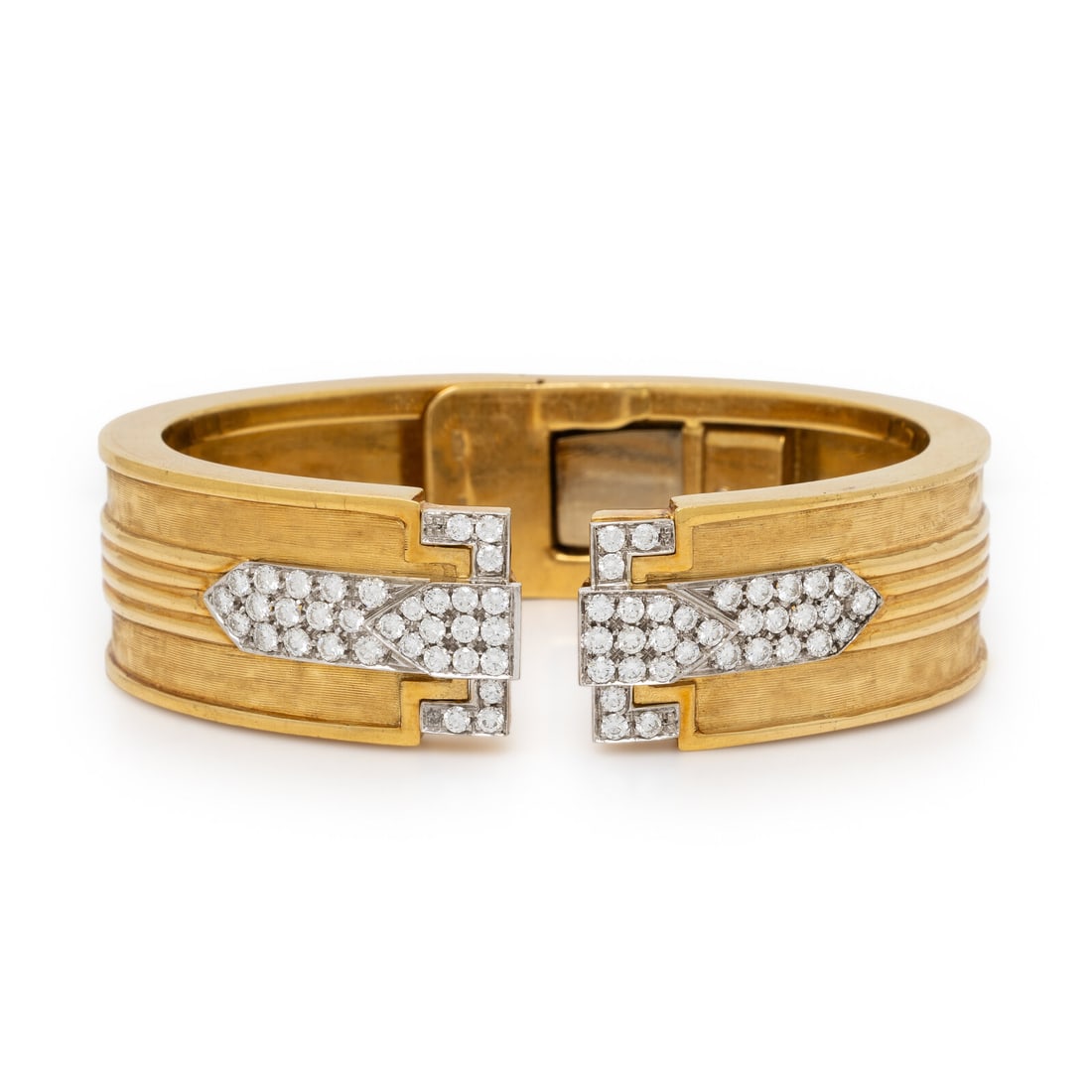 Frattini, Yellow Gold and Diamond Hinged Cuff Bracelet (1 of 2)