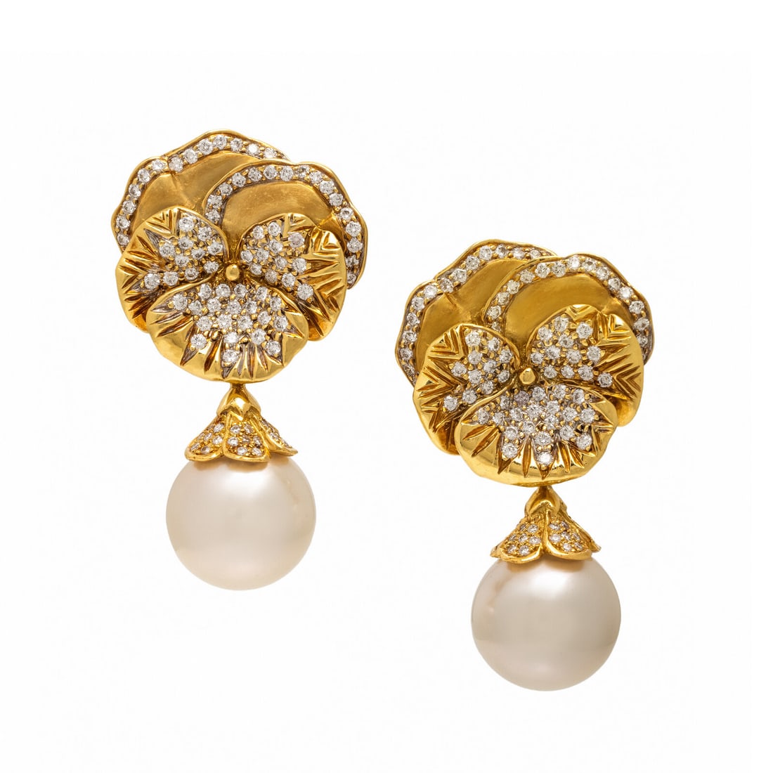Mish, Diamond, Cultured Pearl, and Yellow Gold Convertible Flower Earrings (1 of 3)