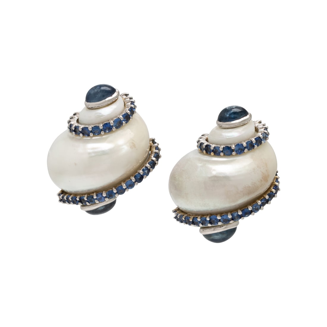 Seaman Schepps, Sapphire, Turbo Shell, and White Gold Earrings (1 of 2)