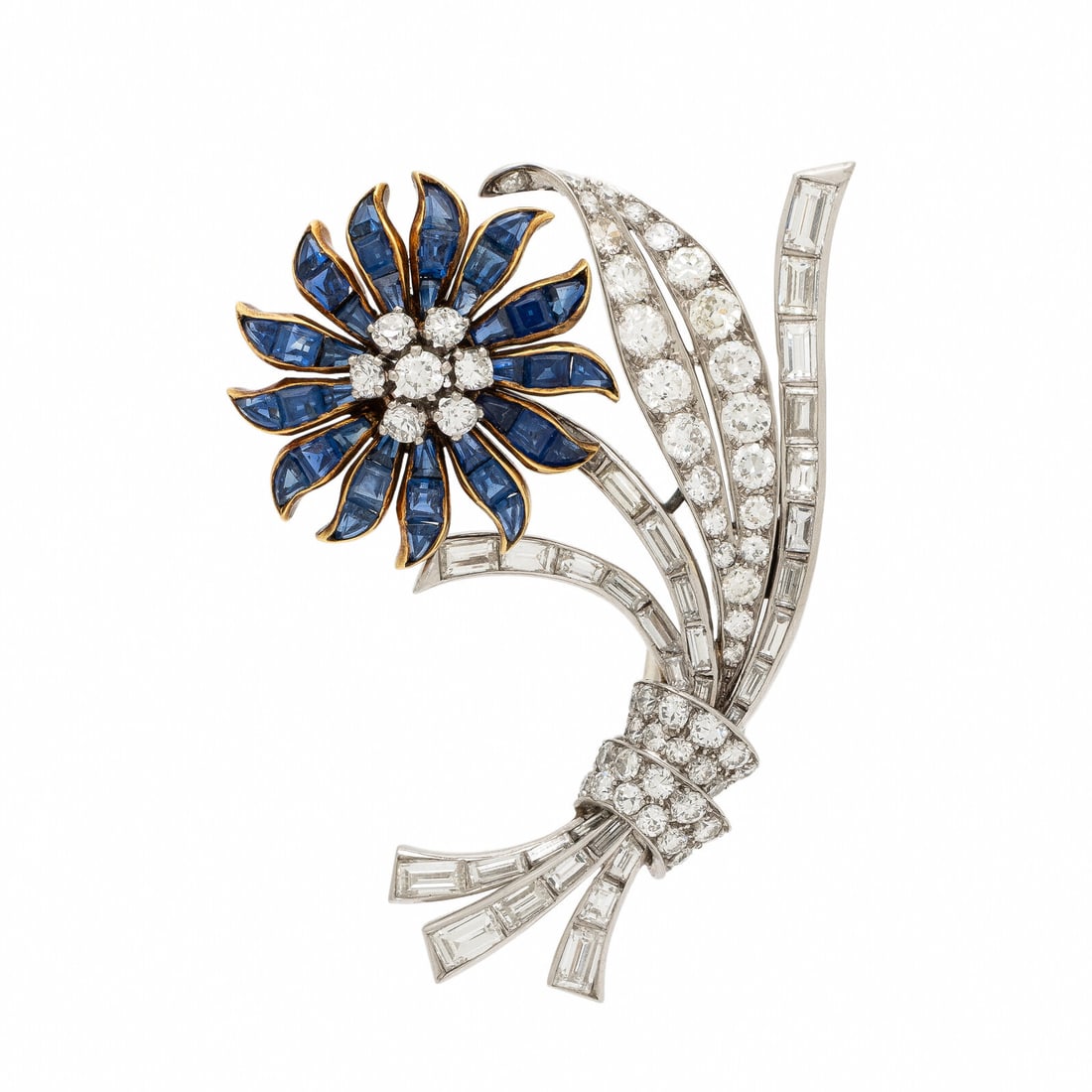 Sapphire and Diamond Flower Brooch (1 of 2)