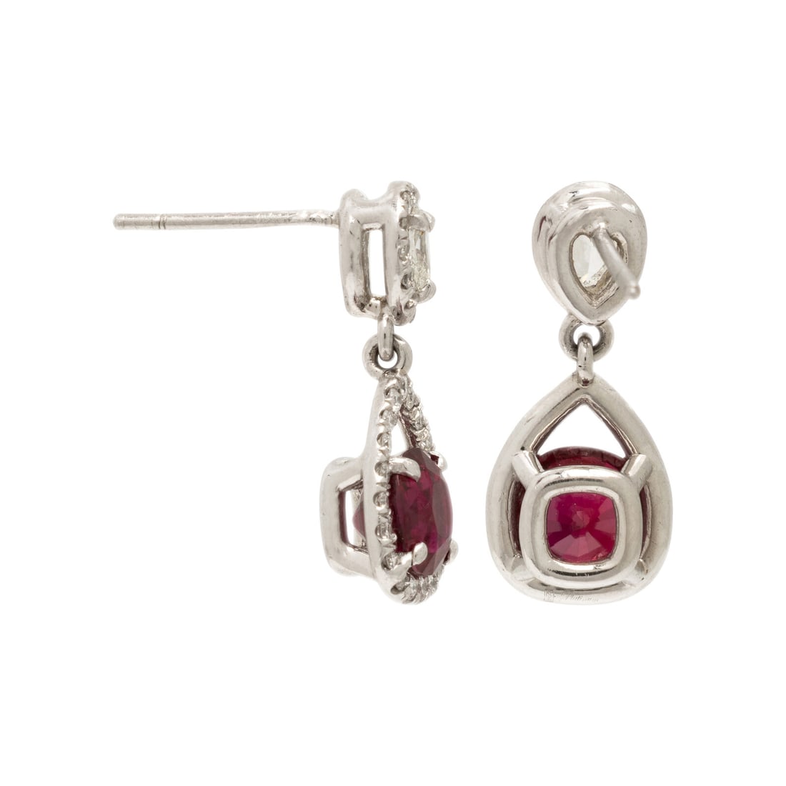 Burmese Ruby, Diamond, and Platinum Earrings - 2