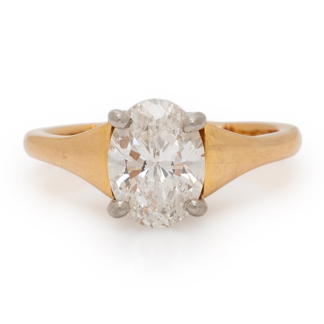Michael Bondanza, Diamond and Yellow Gold Ring: Michael Bondanza, Diamond and Yellow Gold Ring Featuring an oval diamond weighing 2.01 carats, set in a mounting with a tapered shank. Mounted in 20 karat yellow gold with platinum prongs. Ring size 6
