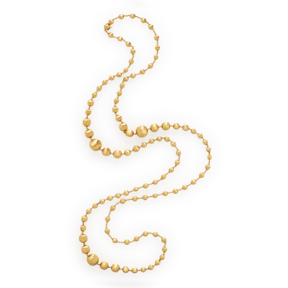 Marco Bicego, 'Africa Collection', Yellow Gold Necklace: Marco Bicego, 'Africa Collection', Yellow Gold Necklace Featuring three waves of graduating satin finish yellow gold beads measuring approximately 5.85 x 4.90 - 13.60 x 11.30 mm. 18 karat yellow gold.