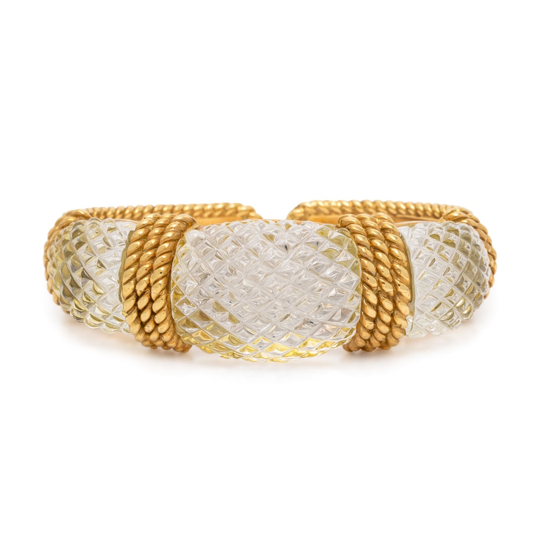 Sabbadini, Carved Rock Crystal Quartz and Yellow Gold Cuff Bracelet (1 of 2)