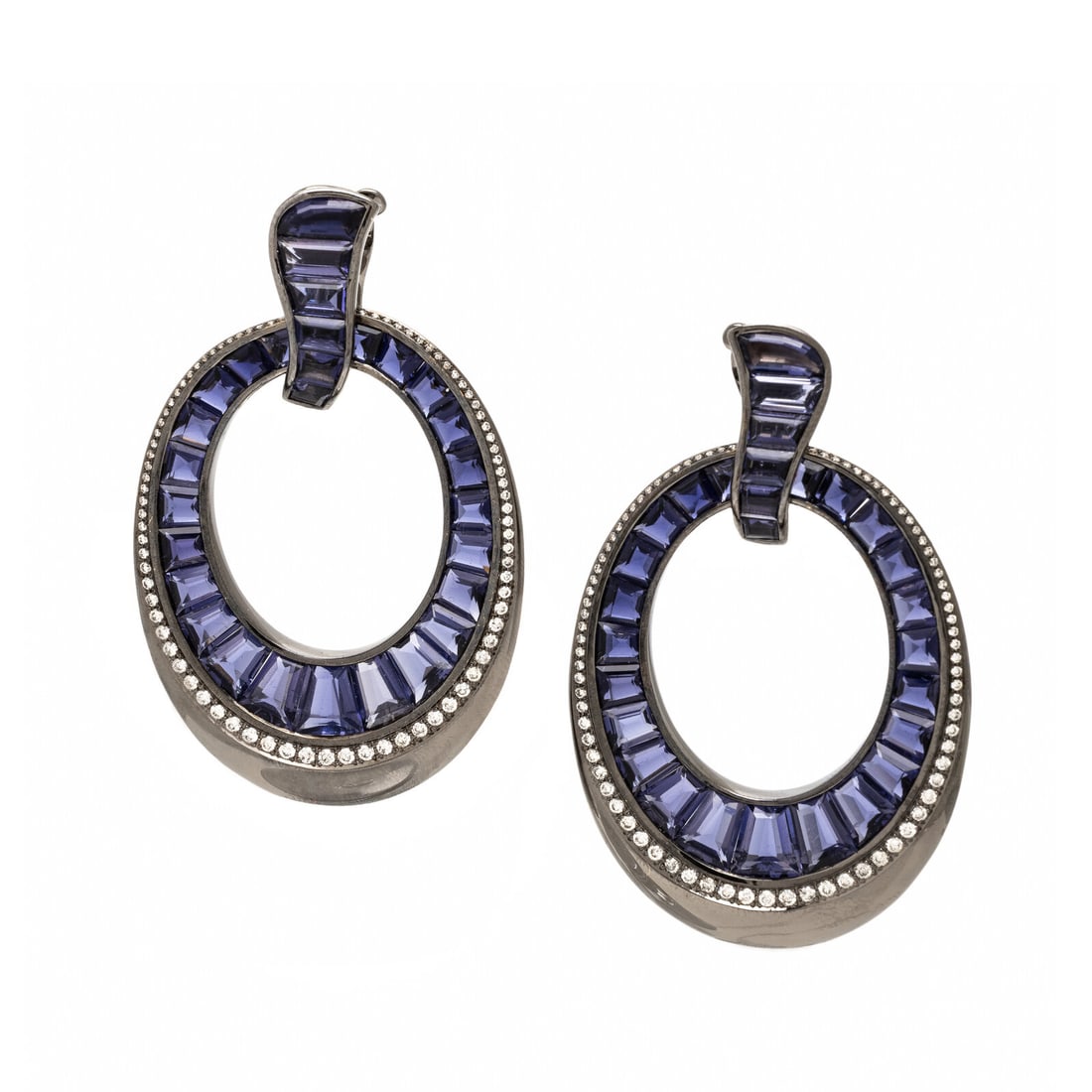 Daniella Kronfle, 'Midnight Sun', Iolite, Diamond, and Blackened Gold Earrings (1 of 2)