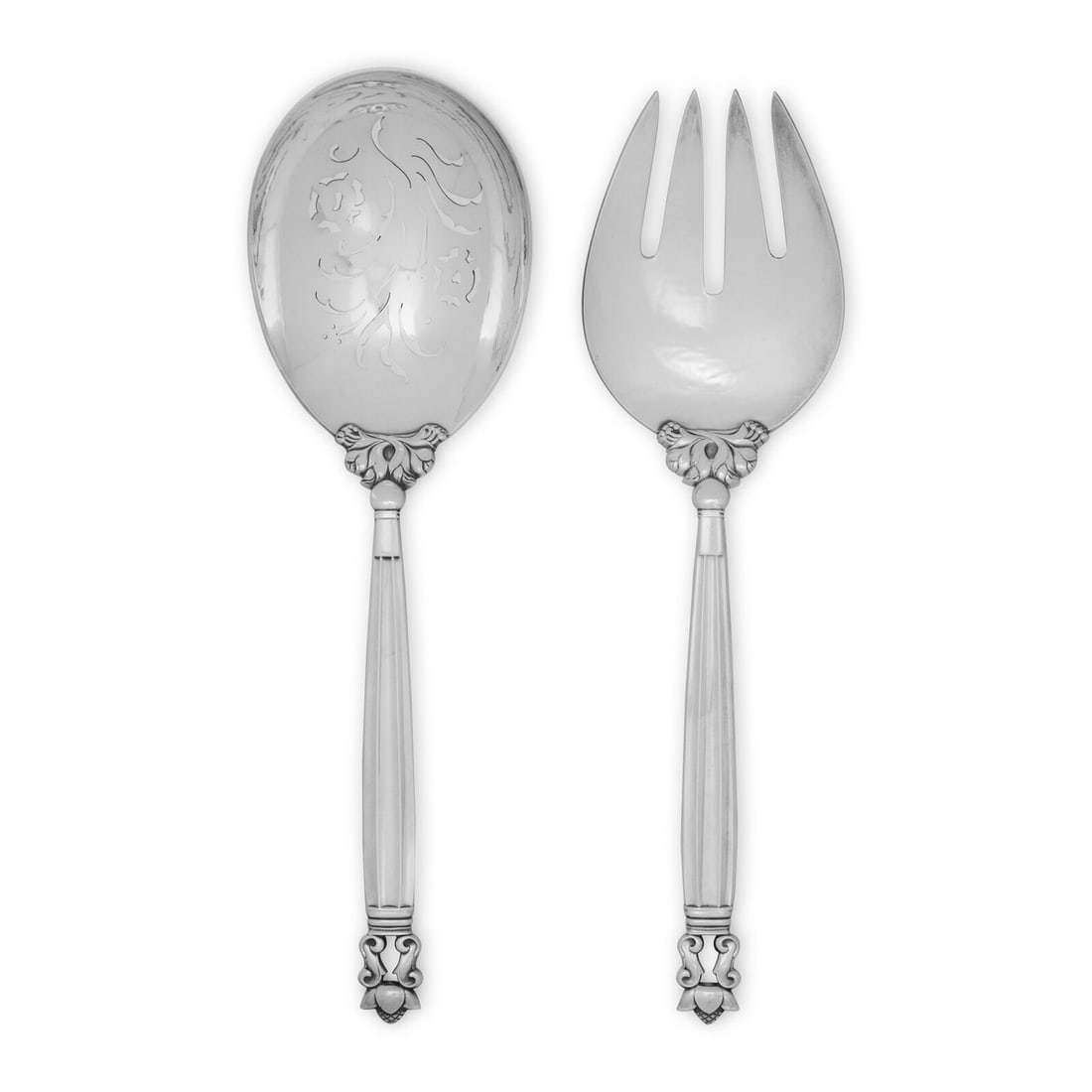 A Georg Jensen Acorn Silver Salad Serving Set (1 of 1)