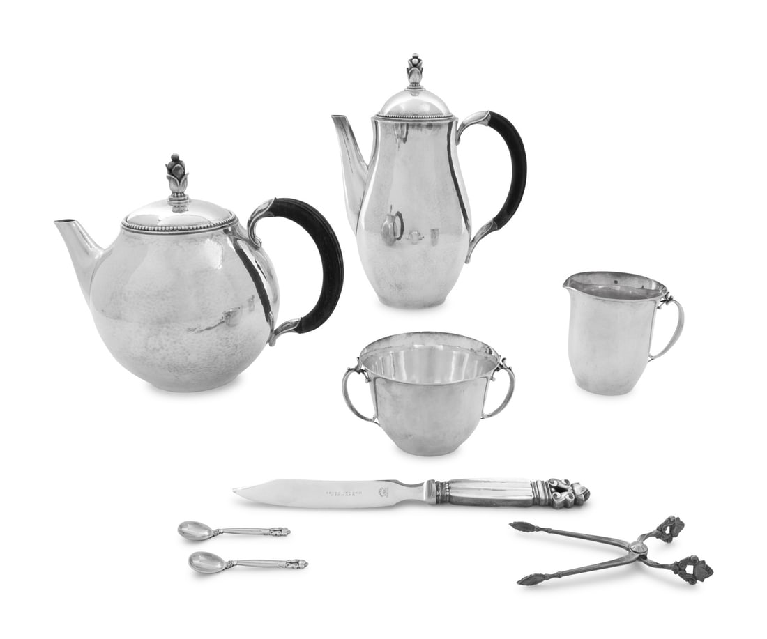 A Georg Jensen Silver Four-Piece Tea and Coffee Service (1 of 3)