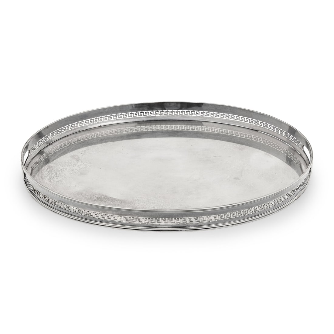 A Buccellati Silver Serving Tray: A Buccellati Silver Serving Tray 20th Century the gallery pierced with a Greek key motif. marked '925' to underside 52 ozt 18 dwt Height 1 1/2 x length 17 1/4 x width 13 inches. Property from the
