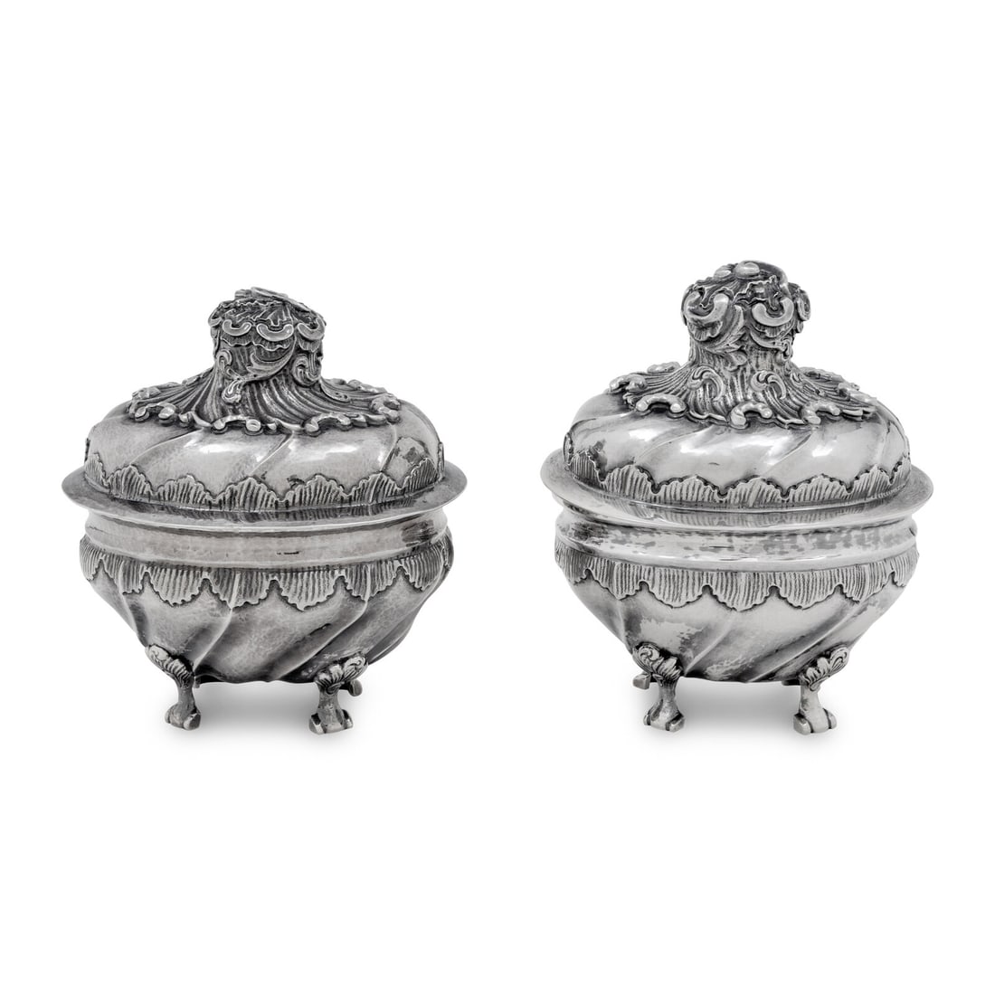 A Pair of Buccellati Silver Table Boxes: A Pair of Buccellati Silver Table Boxes 20th Century each marked for Sterling to the underside 22 ozt 17 dwt gross Height overall 5 3/4 x width 5 inches. Property from an Important Private