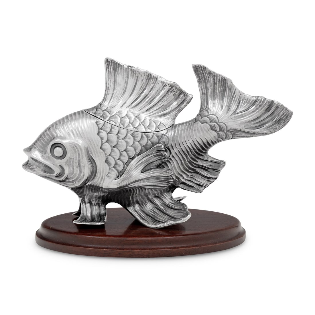 A Buccellati Silver Fish-Form Table Box: A Buccellati Silver Fish-Form Table Box 20th Century marked '925' to underside 31 ozt 9 dwt Height 8 x length 12 inches. Property from an Important Private Collection, Florida This lot is located in