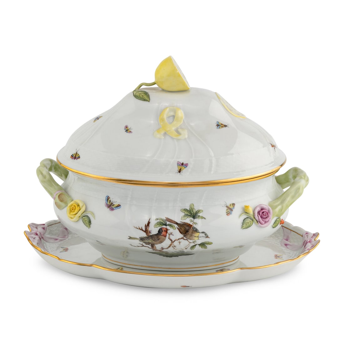 A Herend Rothschild Bird Porcelain Covered Tureen and Underplate (1 of 5)