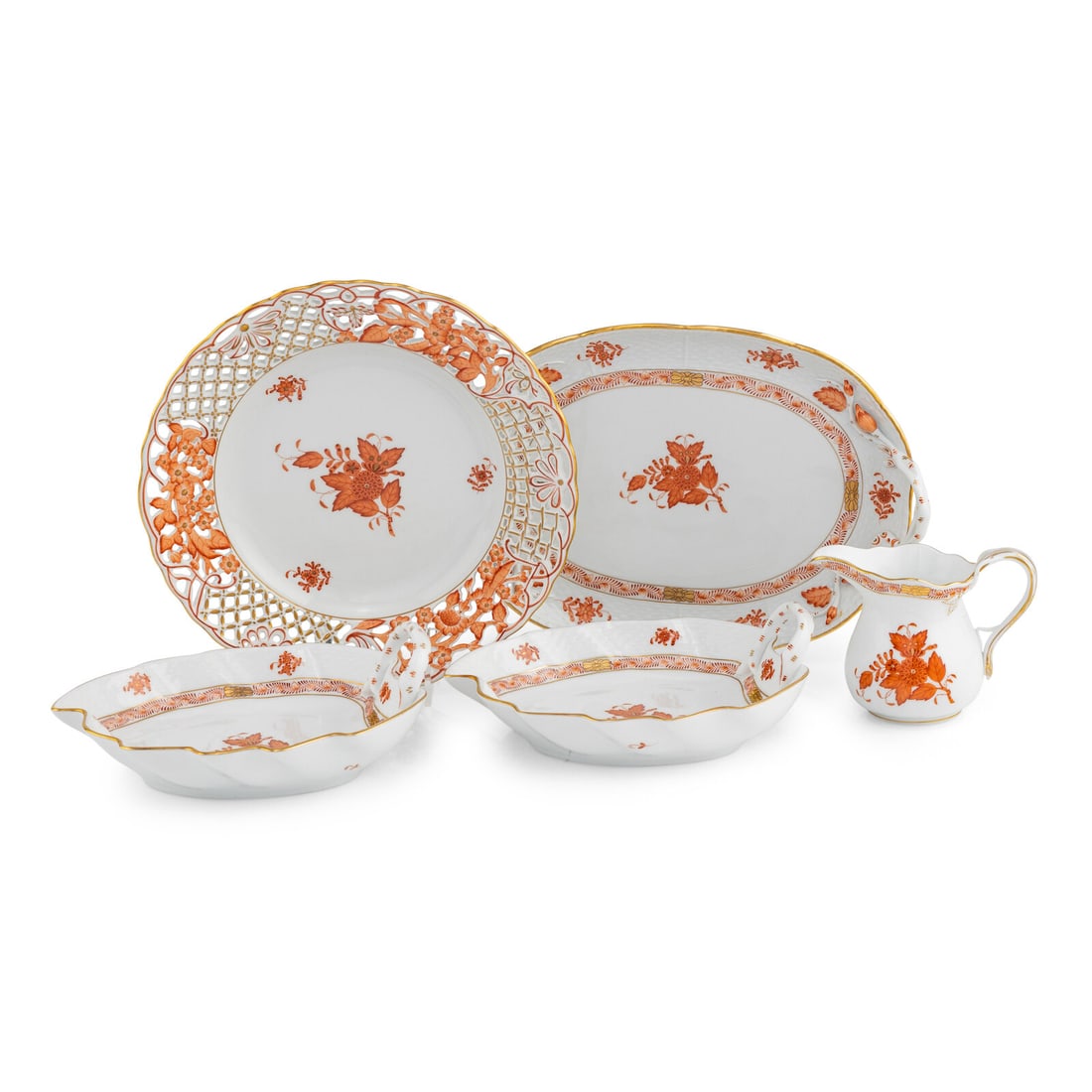 A Group of Five Herend Chinese Bouquet Rust Porcelain Table Articles (1 of 4)