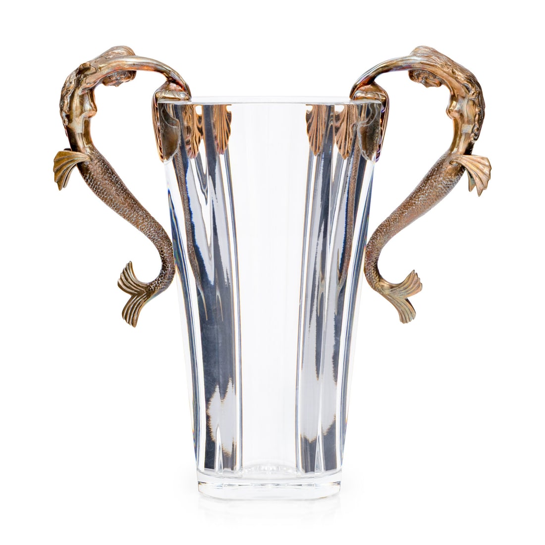 An Erté for Baccarat Gilt Bronze Mounted Glass Sea Maidens Vase: An Erté for Baccarat Gilt Bronze Mounted Glass Sea Maidens Vase Circa 1985 incised 'Erté' signature to one handle, further incised '(c) Conker 85' and numbered 37/199; the glass with etched 