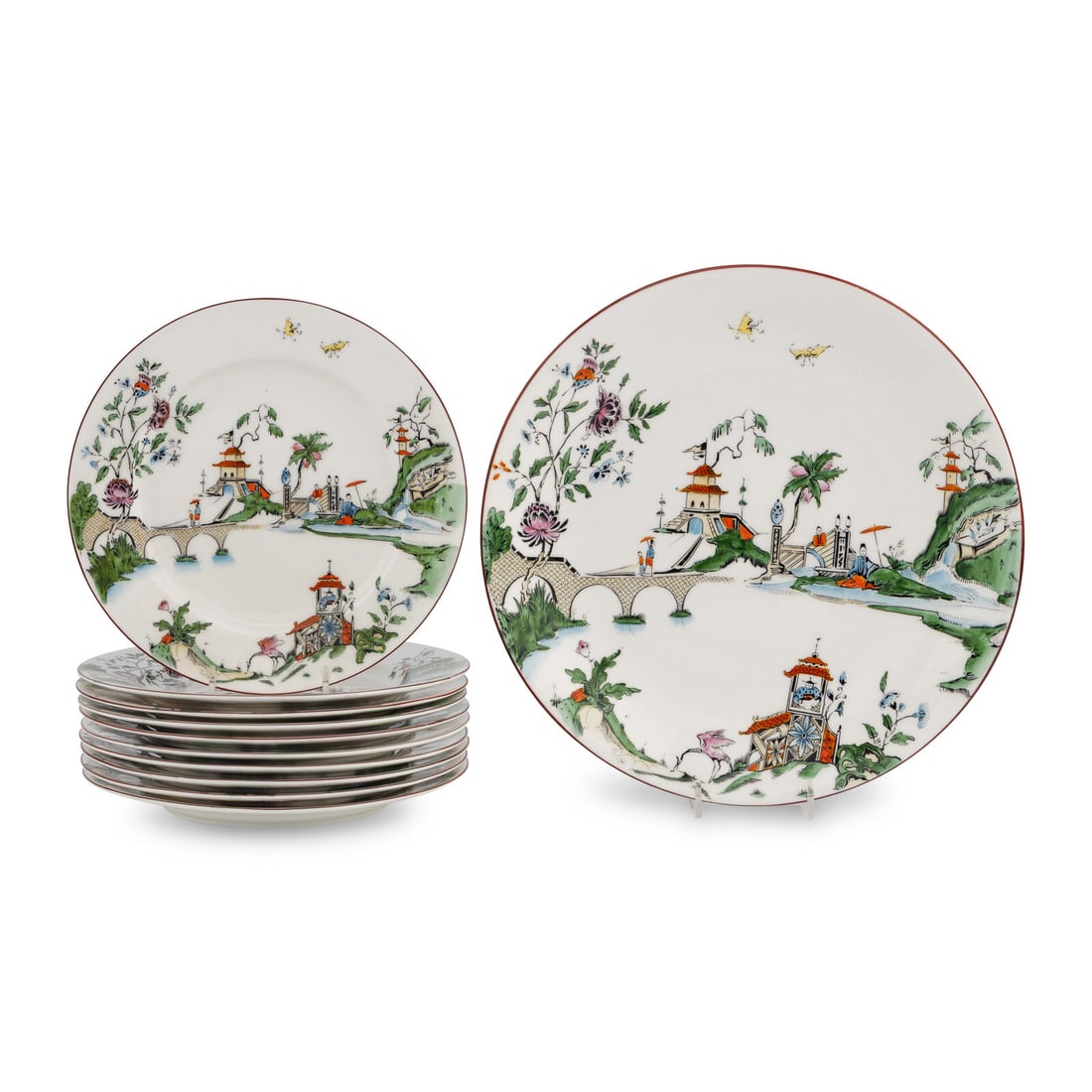 A Royal Worcester Porcelain Table Service: A Royal Worcester Porcelain Table Service Early 20th Century retailed by J. Kennard and Sons, St. Louis, comprising eleven plates and a round platter. Diameter of plates 9 inches. Property from a
