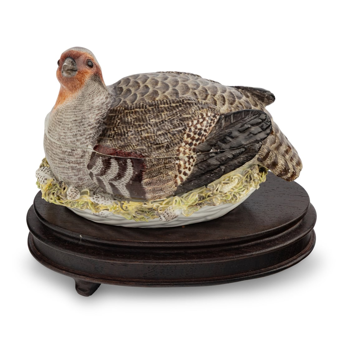 An English Porcelain Partridge Form Game Tureen: An English Porcelain Partridge Form Game Tureen 18th Century Height 4 x length 6 1/4 inches. Property from an Important Private Collection, Florida This lot is located in Chicago.