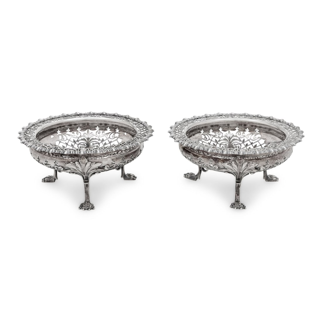 A Pair of Victorian Silver Pierced Fruit Bowls: A Pair of Victorian Silver Pierced Fruit Bowls James Dixon and Sons, Sheffield, 1871 hallmarked for sterling 12 ozt 18 dwt gross Height 2 1/2 x width 5 inches. This lot is located in Chicago.