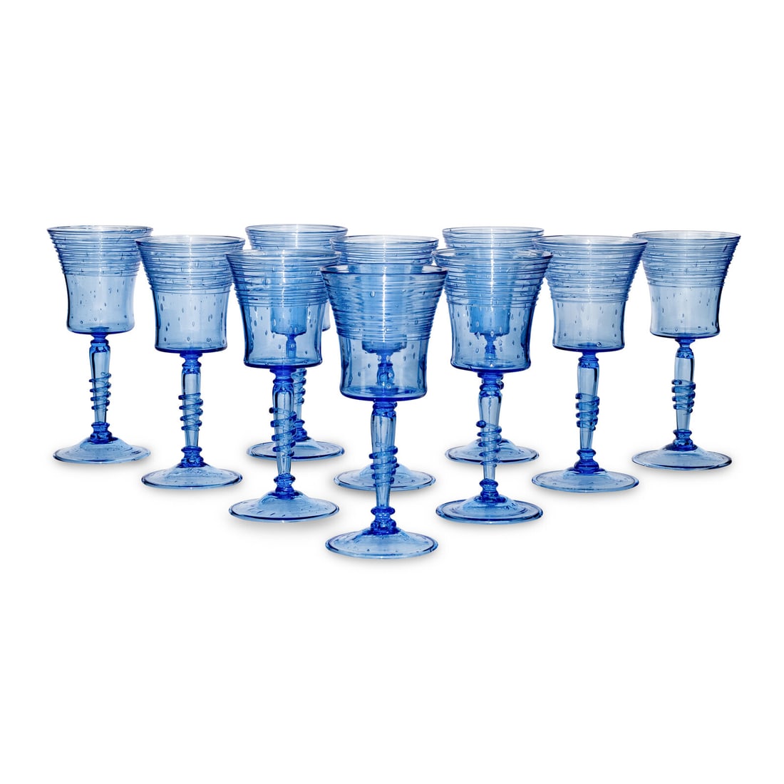 A Set of Ten Steuben Threaded Glass Wine Stems (1 of 4)