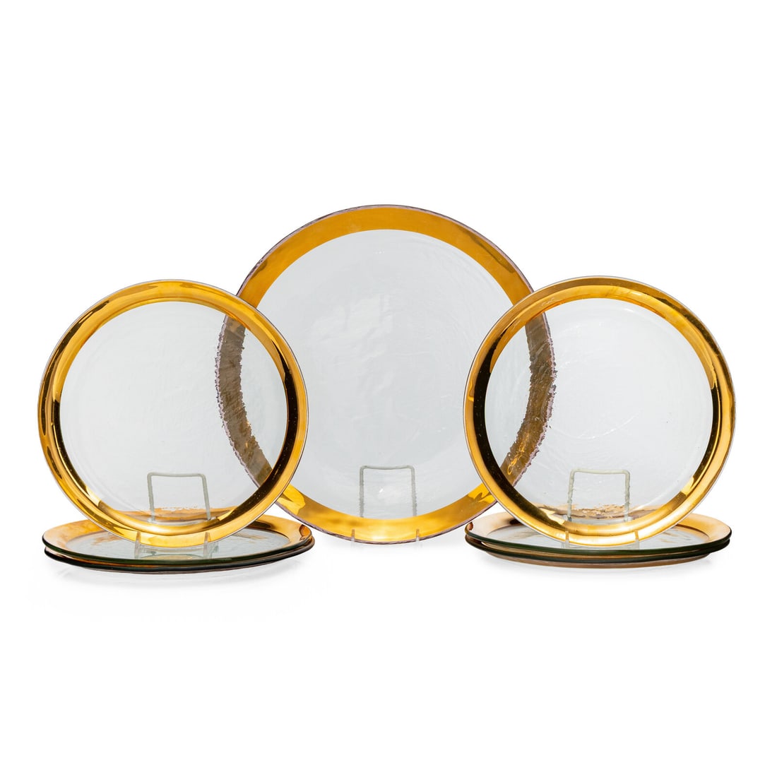 A Set of Six Annieglass Parcel-Gilt Dinner Plates and One Serving Dish (1 of 2)