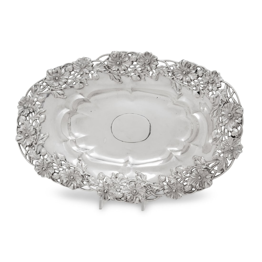 An American Silver Centerpiece Bowl: An American Silver Centerpiece Bowl Black, Starr and Frost, New York, NY, First Half 20th Century marked 'Sterling' to underside 18 ozt 18 dwt Length 13 1/2 x width 8 inches. Property from the