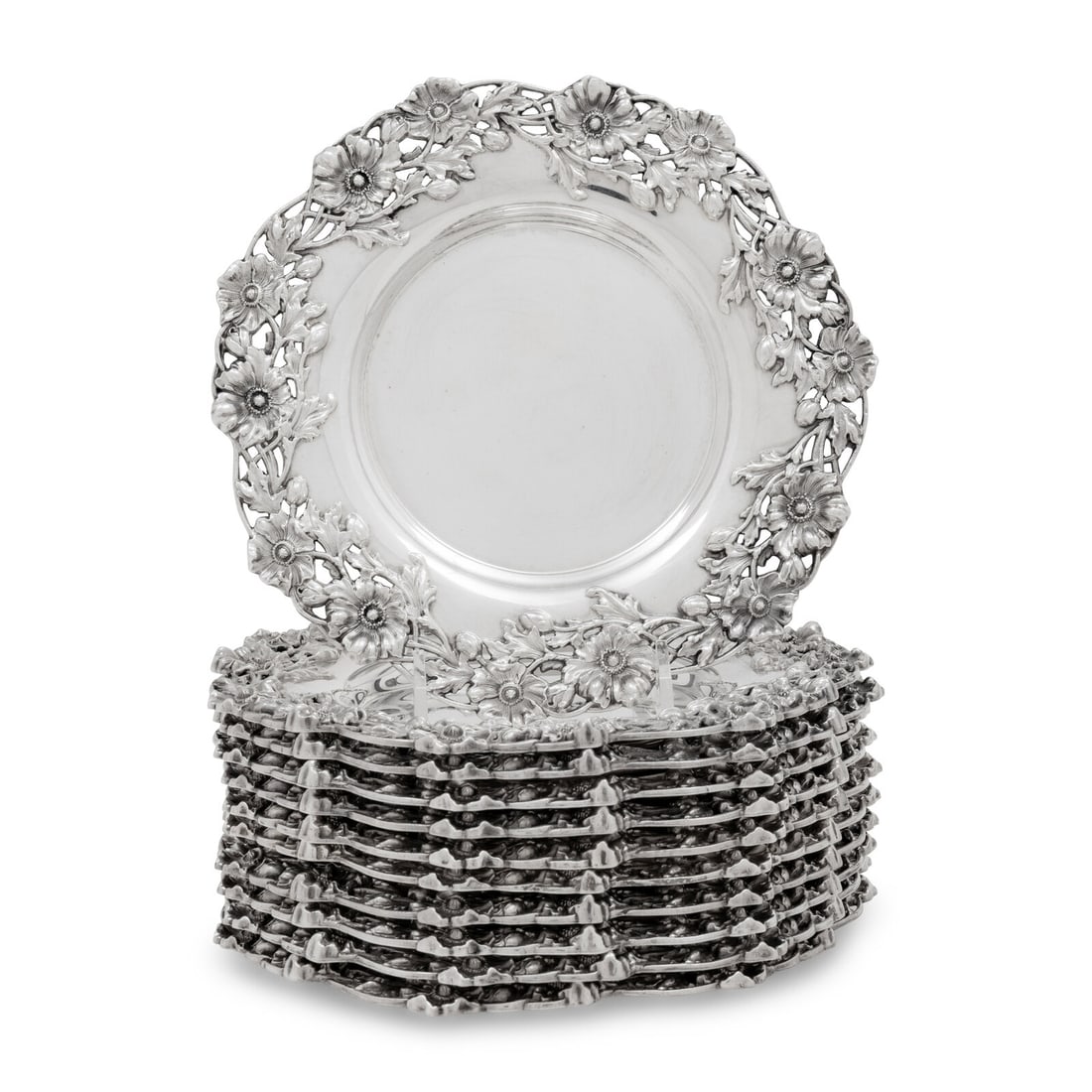 A Set of Eleven American Silver Bread Plates: A Set of Eleven American Silver Bread Plates Black, Starr and Frost, New York, NY, First Half 20th Century each marked 'Sterling' to underside 73 ozt 3 dwt gross Diameter 7 inches. Property from the