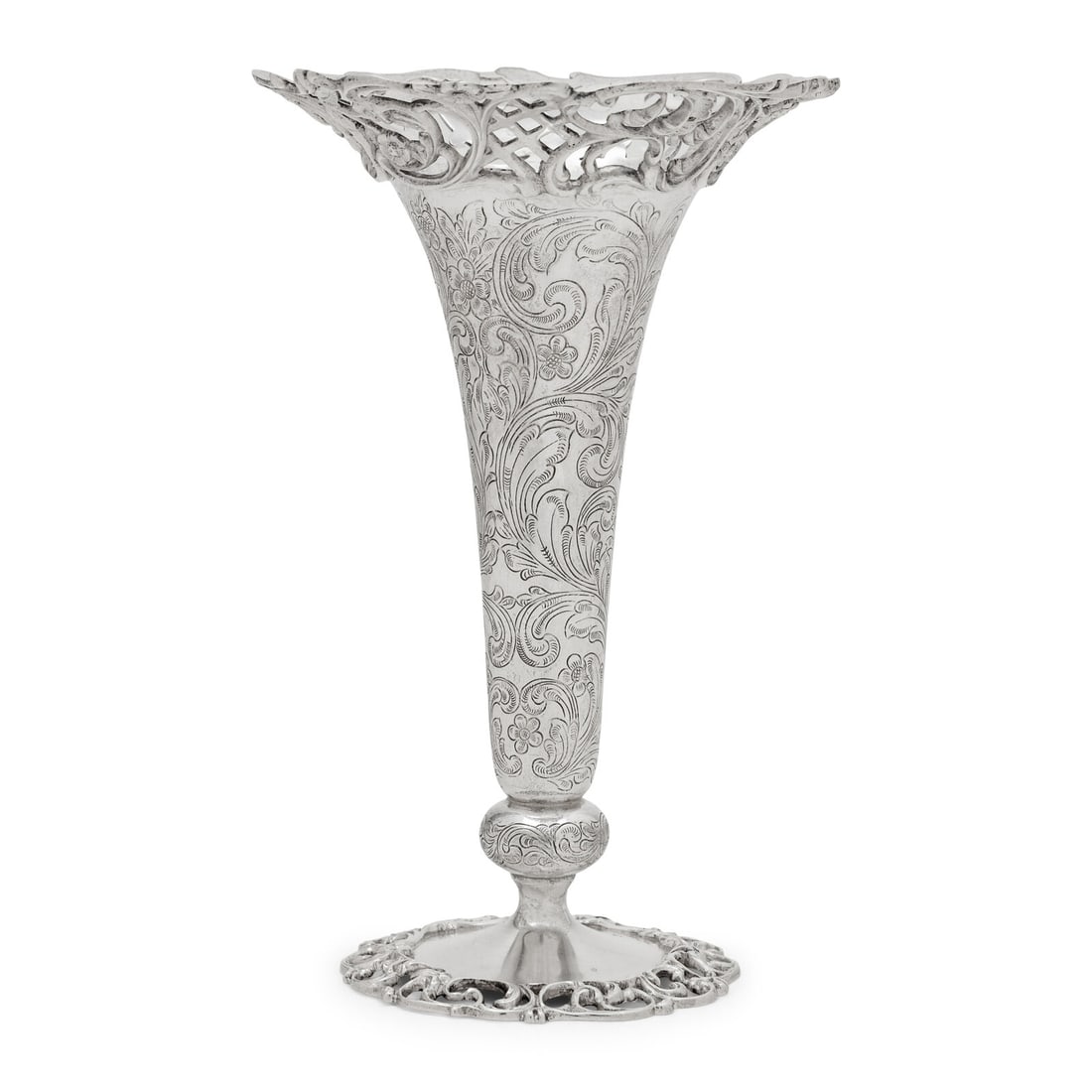An American Silver Vase: An American Silver Vase Roger Williams Silver Co., Providence, RI, Early 20th Century marked 'Sterling' to underside 9 ozt 13 dwt Height 8 inches. This lot is located in Chicago.