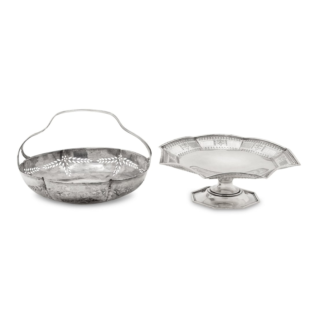 Two American Silver Table Articles: Two American Silver Table Articles Various Makers, 20th Century comprising a basket marked for Reed and Barton and a pierce-decorated octagonal pedestal dish marked for George A. Henckel and Co. each
