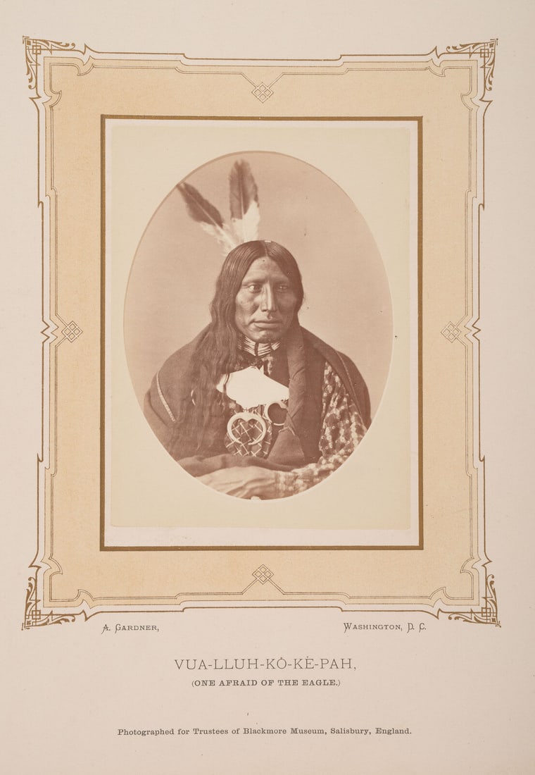 Alexander Gardner (Scottish-American, 1821-1882) Studio Portrait of One Afraid of the Eagle,: Alexander Gardner (Scottish-American, 1821-1882) Studio Portrait of One Afraid of the Eagle, Vua-Lluh-Ko-Ke-Pah. Washington, DCca 1870 albumen photograph 5 1/4 x 4 in. albumen photograph, tipped on or