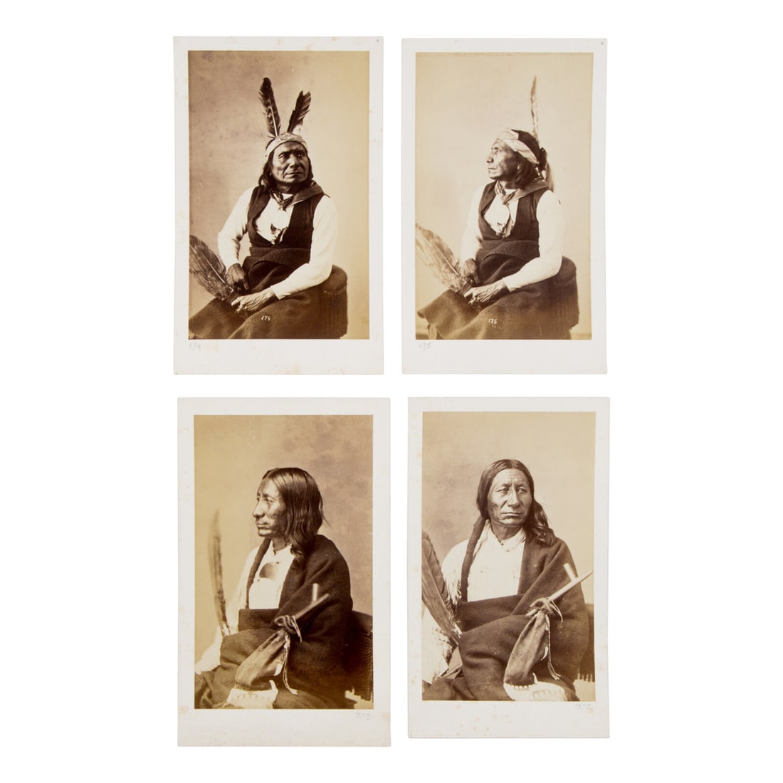 Alexander Gardner (Scottish-American, 1821-1882) Walking Crane and White Eyes, Sioux Leaders, 1872: Alexander Gardner (Scottish-American, 1821-1882) Walking Crane and White Eyes, Sioux Leaders, 1872 albumen photographs lot of 4, approx. 6 1/4 x 4 in. or smaller, on later cardstock mounts, each uncre