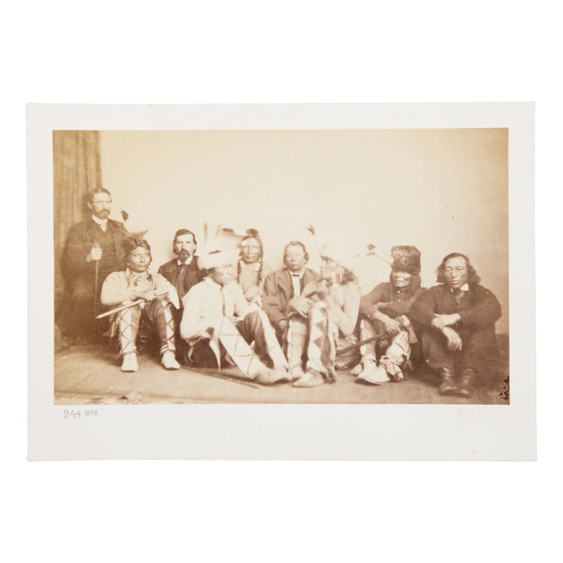 Yankton Sioux Delegation in Washington, DC ca 1860s: Yankton Sioux Delegation in Washington, DC ca 1860s 4 x 6 3/8 in. albumen photograph on later cardstock mount numbered "244" in pencil at lower left. The print lacks a studio imprint but was likely ta