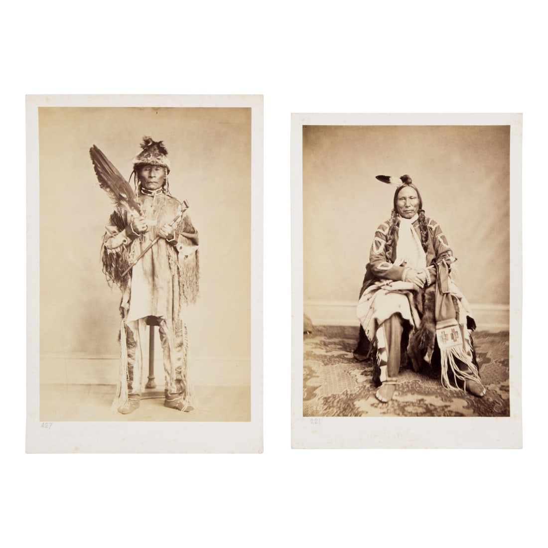 Antonio Zeno Shindler (Bulgarian, 1823-1899) Portraits of Chief White Swan, Yankton Sioux AND Chief: Antonio Zeno Shindler (Bulgarian, 1823-1899) Portraits of Chief White Swan, Yankton Sioux AND Chief Jason, Nez Perce1867, 1868 albumen photographs 7 1/4 x 5 1/8 in. albumen photograph of Ma-ga-ska, "W