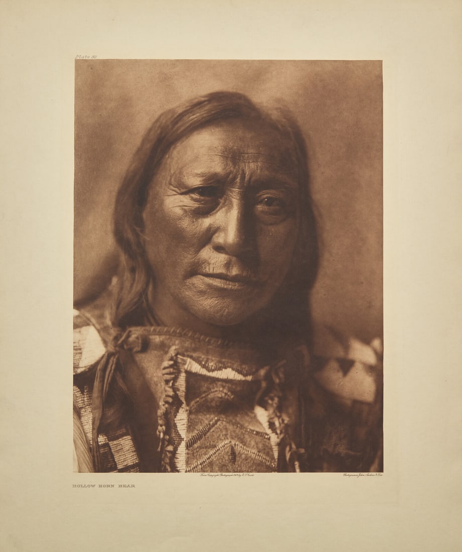 Edward Curtis (American, 1868-1952) Hollow Horn Bear, 1907: Edward Curtis (American, 1868-1952) Hollow Horn Bear, 1907 plate 82 on Japon vellum 22 x 18 inches (559 x 457 mm) This lot is located in Philadelphia.