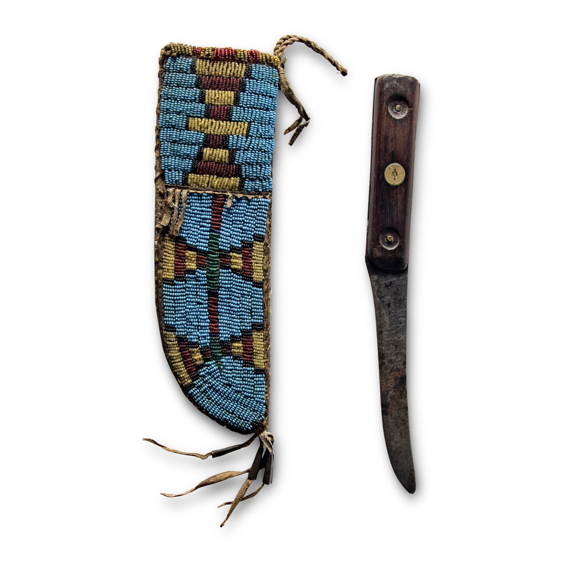 Sioux Beaded Hide Knife Sheath, with Knife (1 of 4)