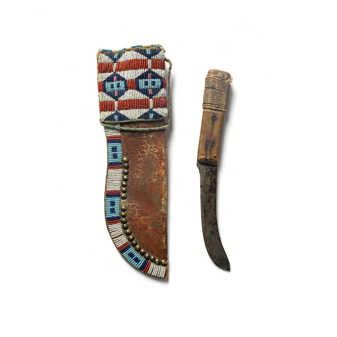 Blackfeet Beaded Buffalo Hide Knife Sheath, with Knife (1 of 4)