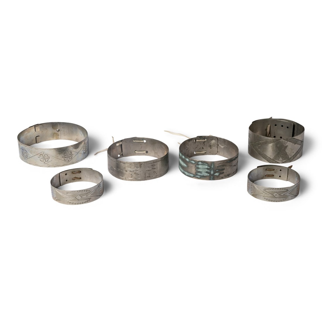 Collection of German Silver Arm Bands, Caesar Family PLUS: Collection of German Silver Arm Bands, Caesar Family PLUS 20th century lot of two pairs and two singles (total 6 pieces), includes: a single armband by Julius Caesar (1910-1982), signed; diameter 4-1/